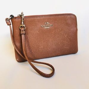 Coach brown tan leather wristlet